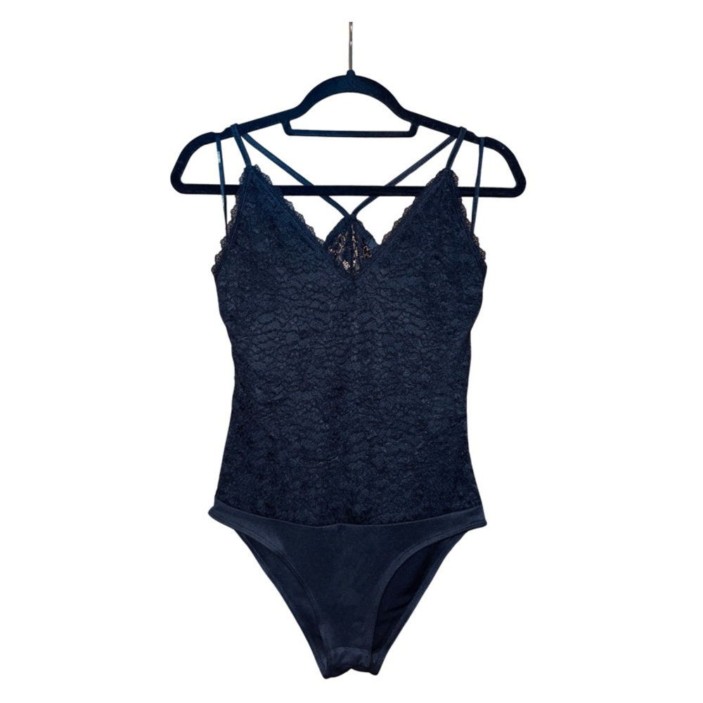 NWOT F21 Cris Cross Back Lace Bodysuit - Black - Size L